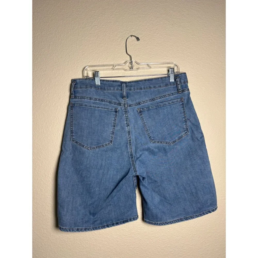 !iT Jeans Jackie High Rise Denim Shorts Size 12 Womens Medium Wash Bermuda Long